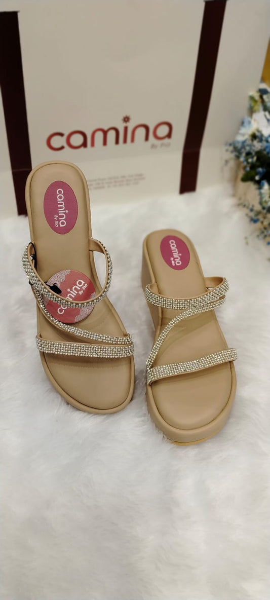 Pearls Cross Strap Embellished Wedge Sandals-A08