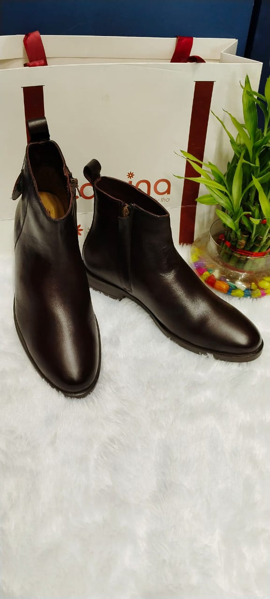Ankle-Length Boots with Side Zip Brown Boots for Men