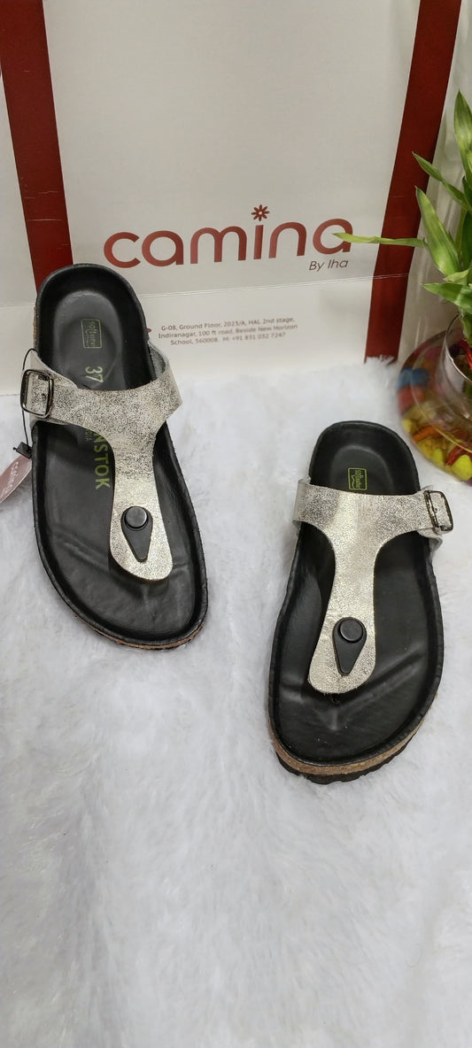 Elegant Metallic Silver Toe-Post Sandals-A66