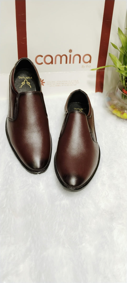 Men Round Toe Leather Formal Slip-On Shoe