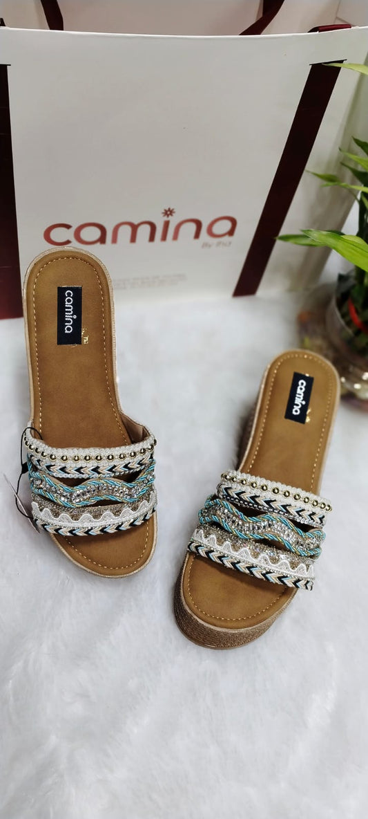 Boho Chic Embellished Slip-On Wedges – A Statement of Elegance