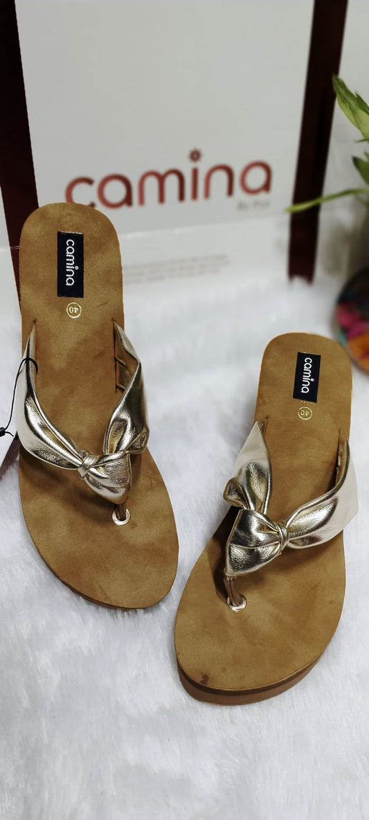 Elegant Metallic Bow Knot Thong Sandals for Women-C149