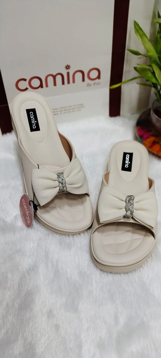 Elegant Comfort Slip-On Heels with Bow – Stylish & Chic-A151