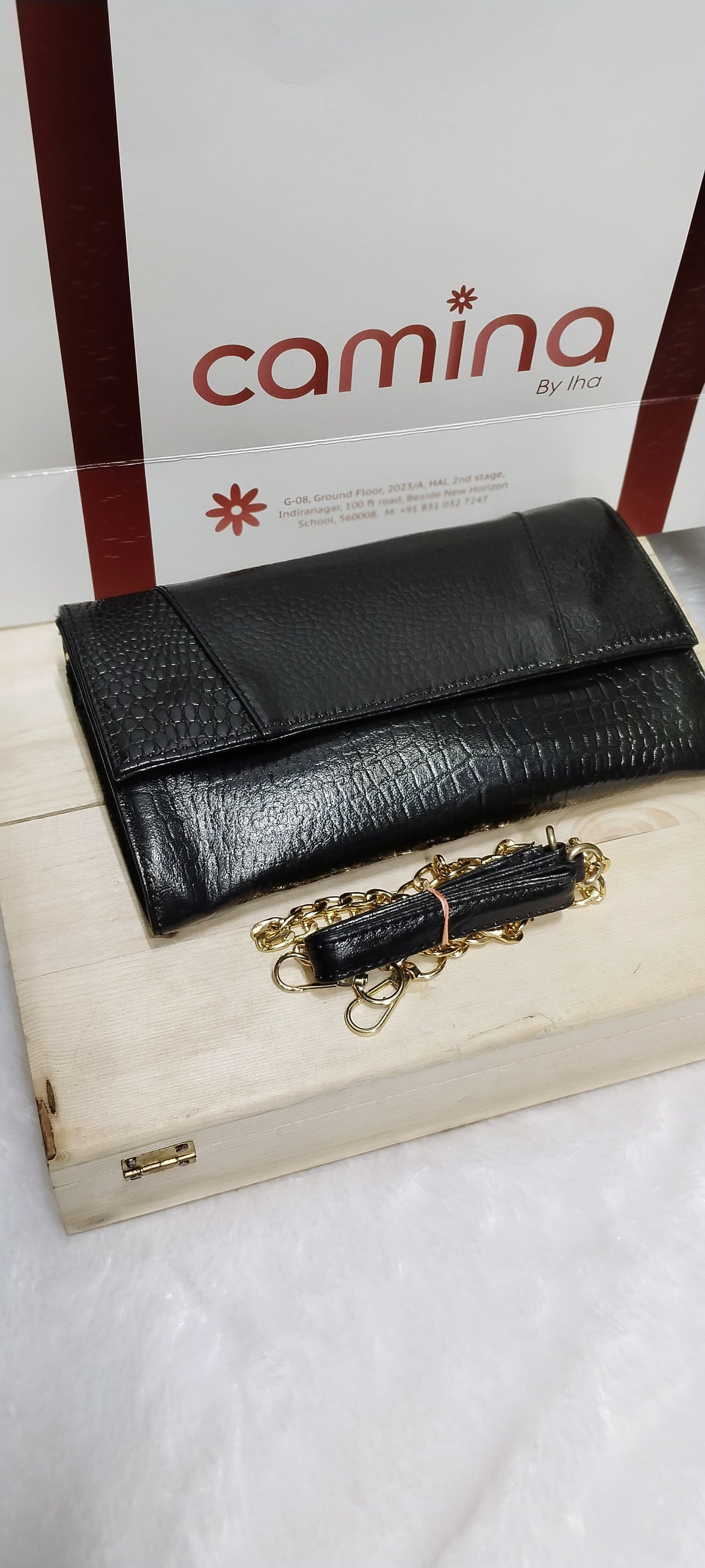 Camina Luxe Croc-Textured Leather Sling Bag