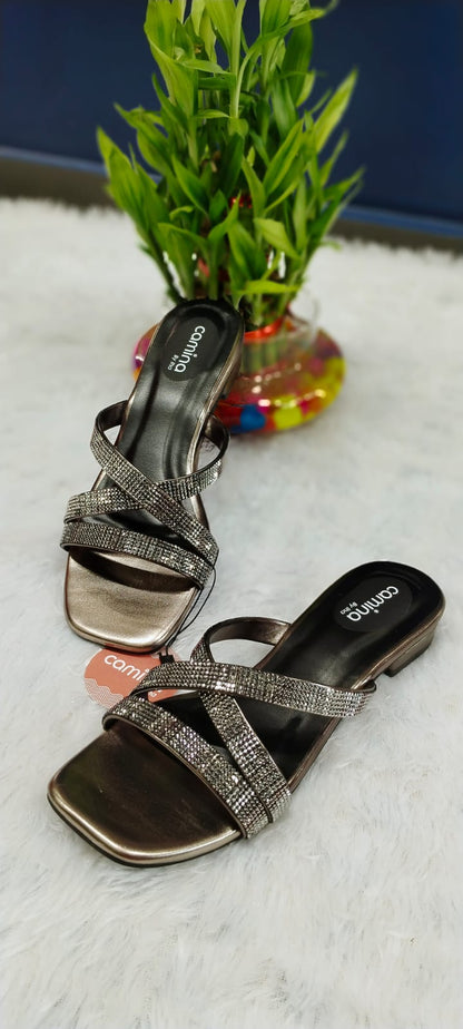 Glam Heeled Sandals – Sparkling Strappy Slip-ons-A84