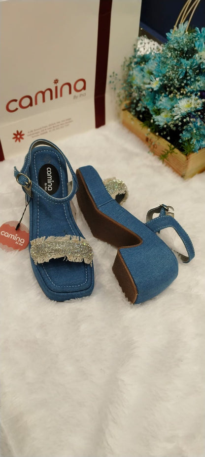 Fashion Denim Heel Casual Heel Sandals Solid Comfortable Sole For Women's & Girls-A22