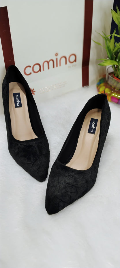Solid Velvet Finish Pumps-A12