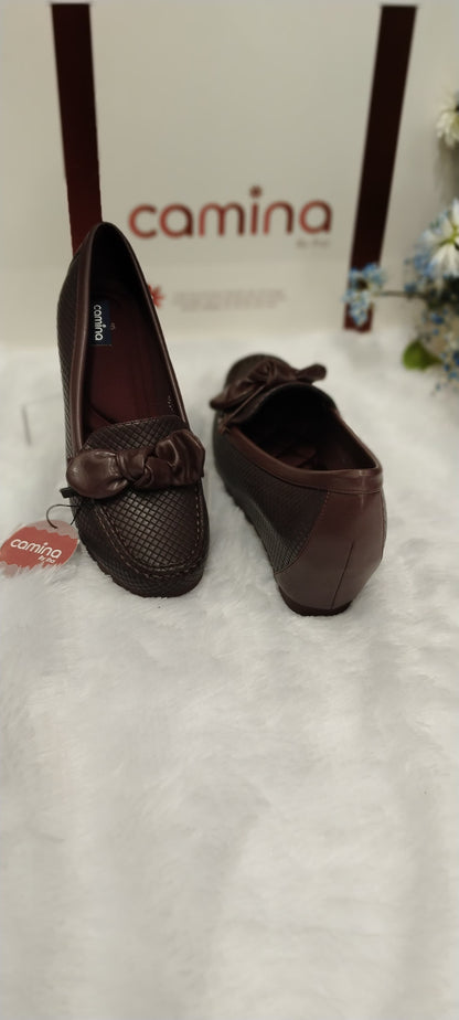 High Heels With Bow Textured Round Toe Platform-A54