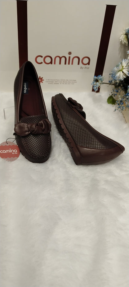 High Heels With Bow Textured Round Toe Platform-A54