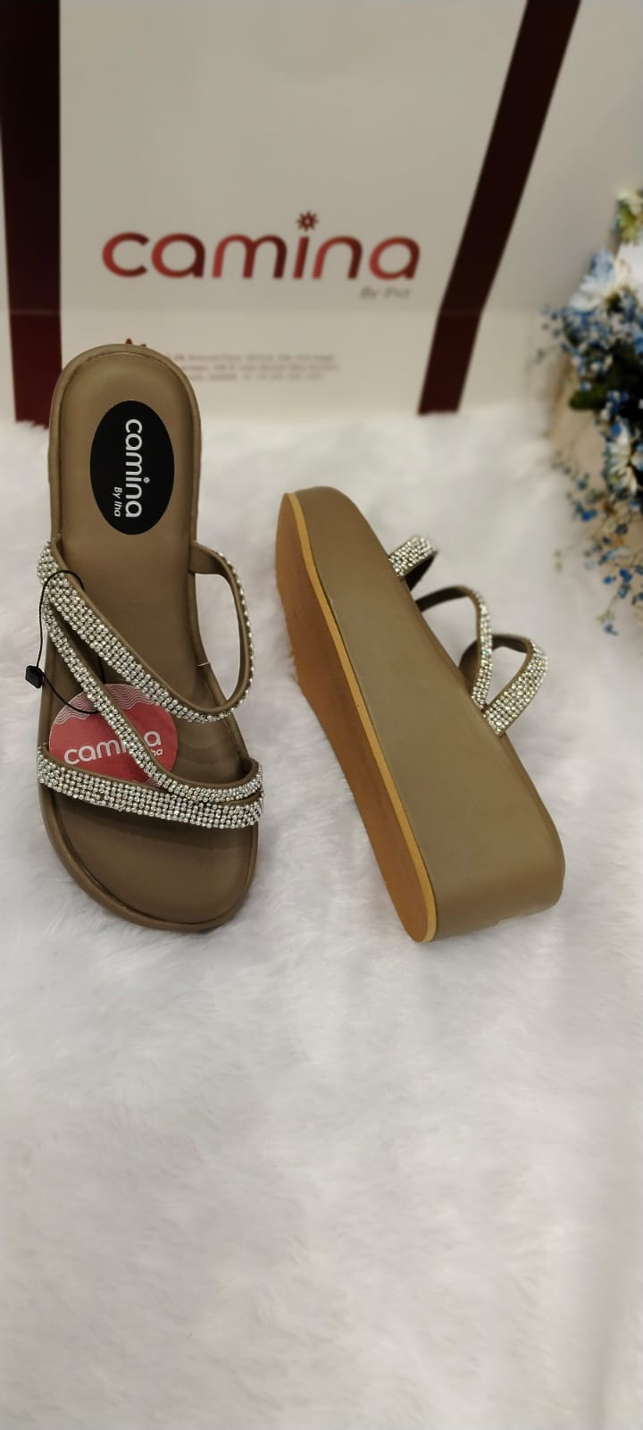 Pearls Cross Strap Embellished Wedge Sandals-A08