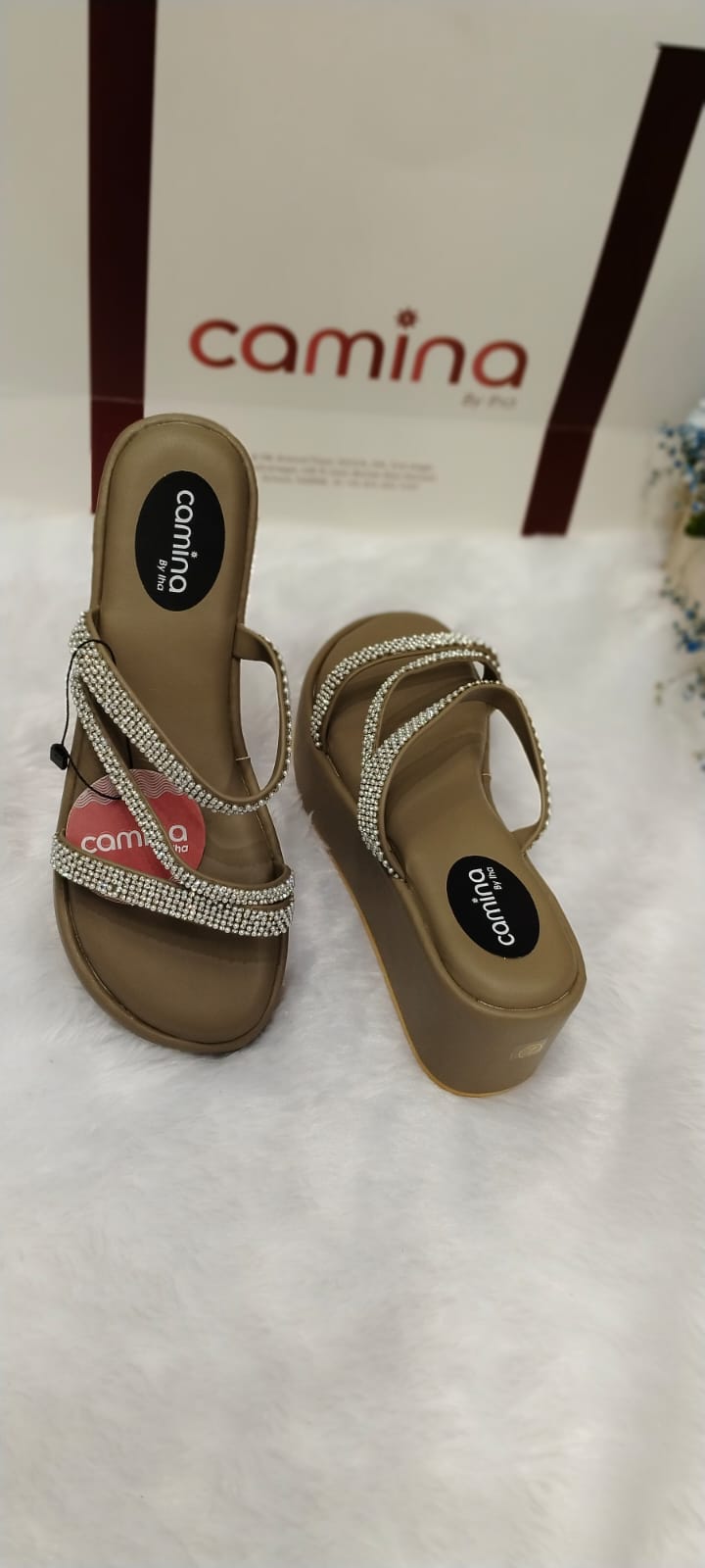 Pearls Cross Strap Embellished Wedge Sandals-A08