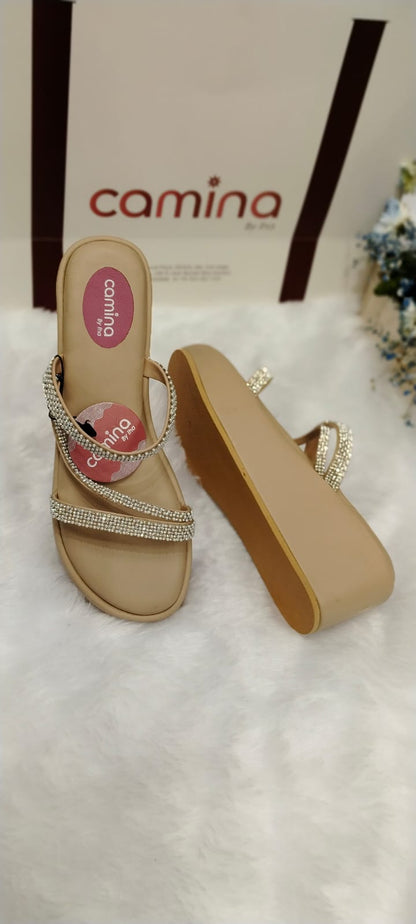 Pearls Cross Strap Embellished Wedge Sandals-A08