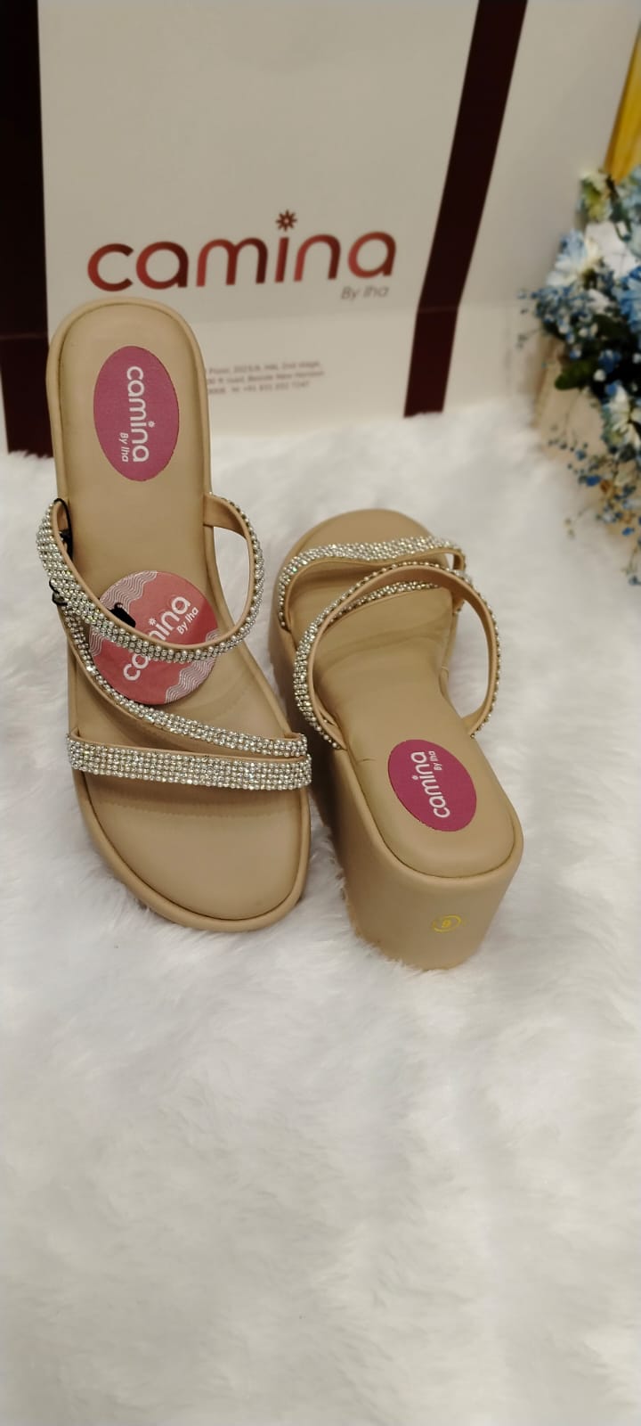 Pearls Cross Strap Embellished Wedge Sandals-A08