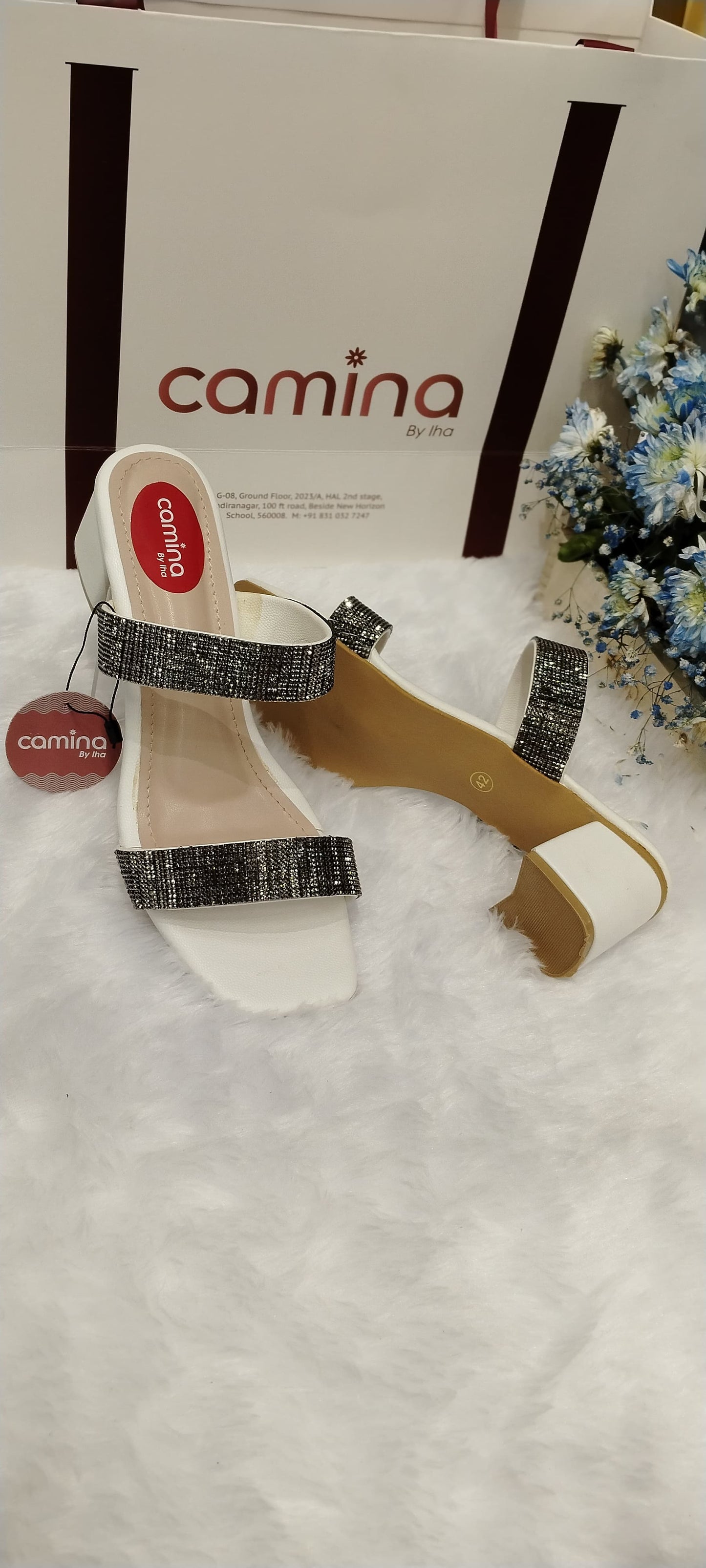 Elegant Glittery Block Heel Sandals with Double Strap Design and Square Toe-A10