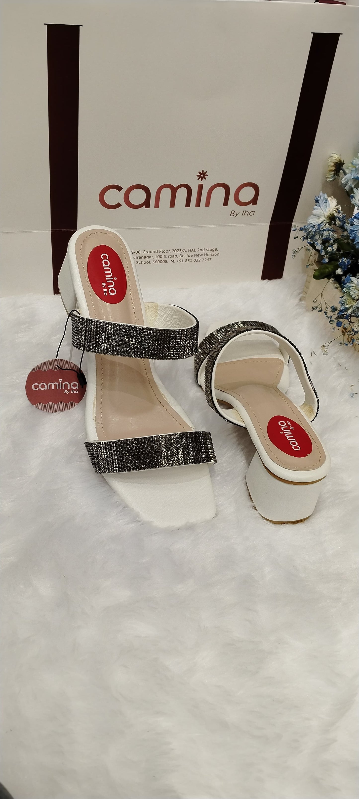 Elegant Glittery Block Heel Sandals with Double Strap Design and Square Toe-A10