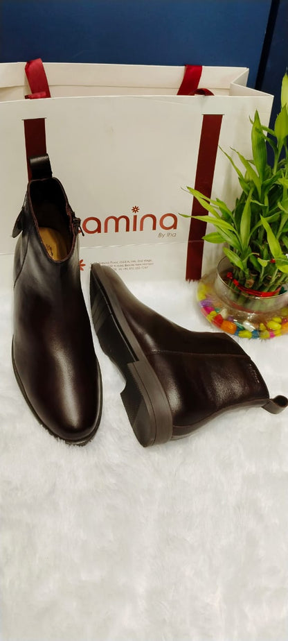 Ankle-Length Boots with Side Zip Brown Boots for Men