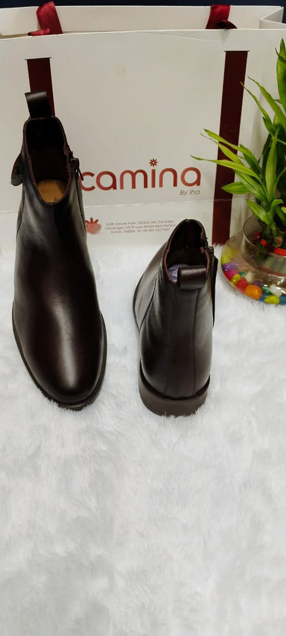 Ankle-Length Boots with Side Zip Brown Boots for Men