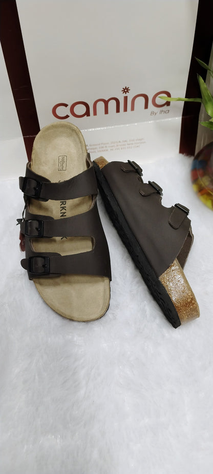 Classic Black Triple-Strap Comfort Sandals-a122