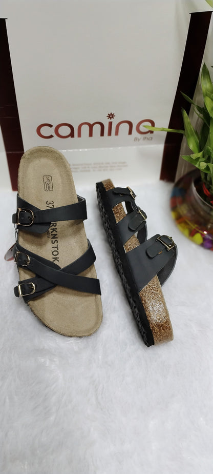 Elegant Black Multi-Strap Comfort Sandals