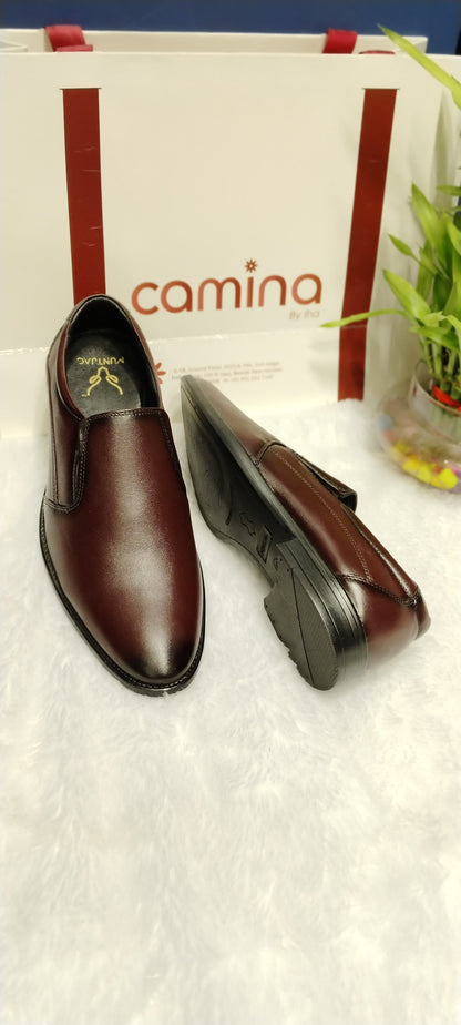 Men Round Toe Leather Formal Slip-On Shoe