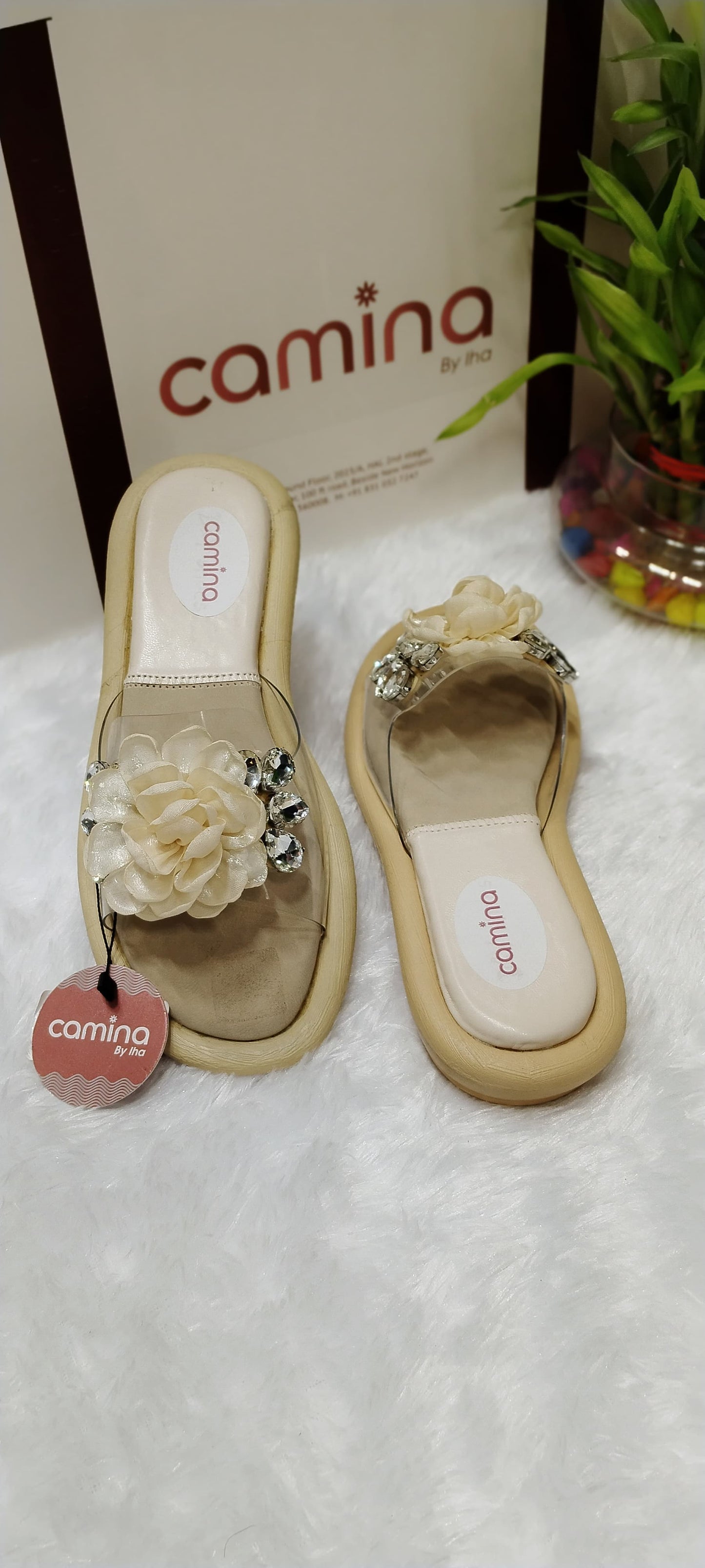 Elegant Floral Embellished Clear Strap Sandals-A080