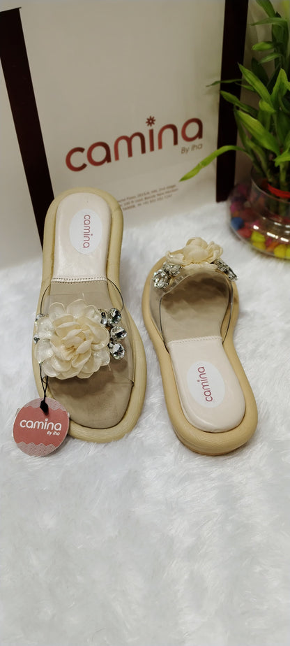 Elegant Floral Embellished Clear Strap Sandals-A080