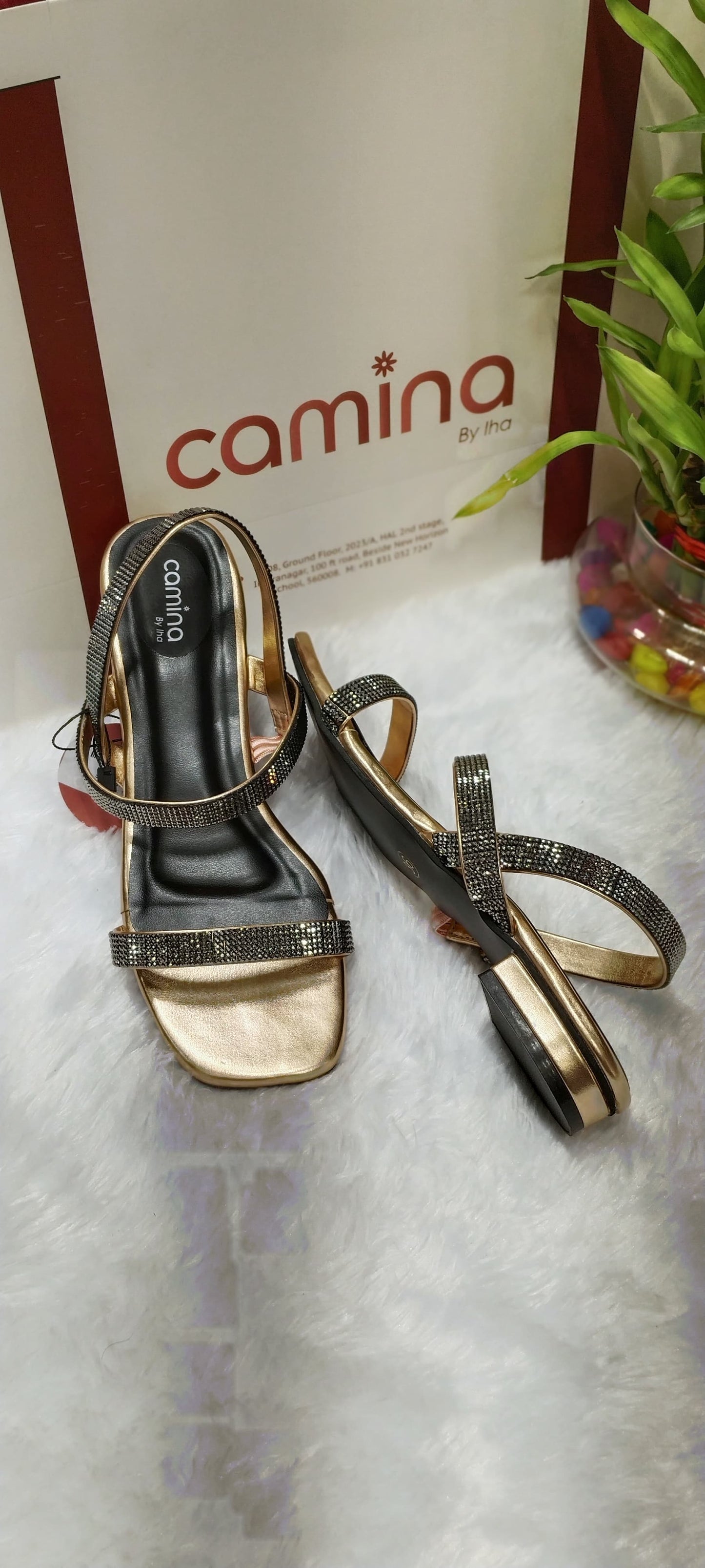 Glam Sparkle Slingback Sandals - Gold Metallic with Crystal Straps-A83