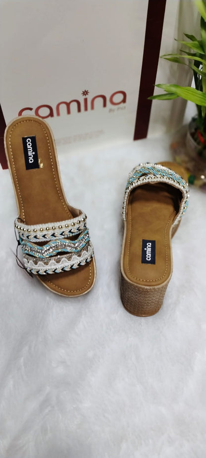 Boho Chic Embellished Slip-On Wedges – A Statement of Elegance-C147
