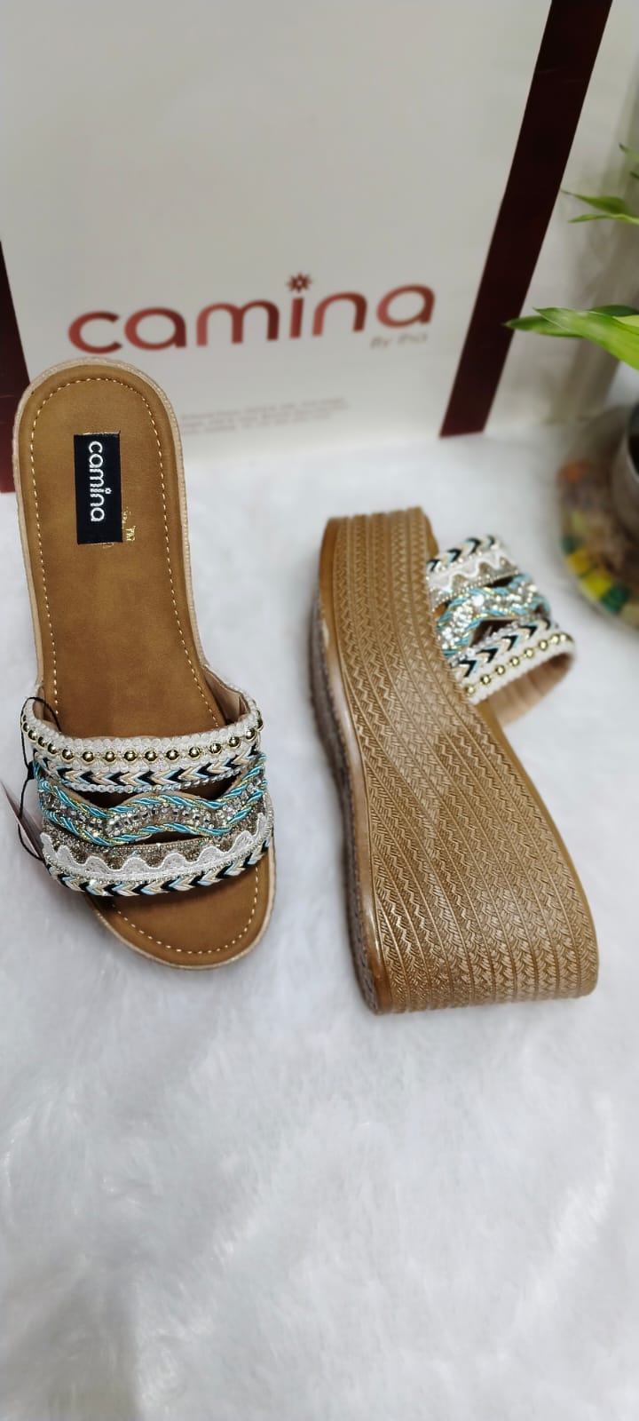 Boho Chic Embellished Slip-On Wedges – A Statement of Elegance-C147