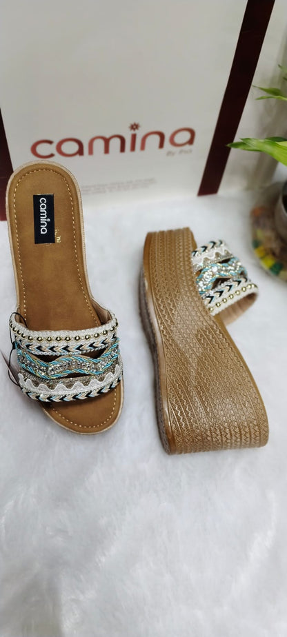 Boho Chic Embellished Slip-On Wedges – A Statement of Elegance-C147