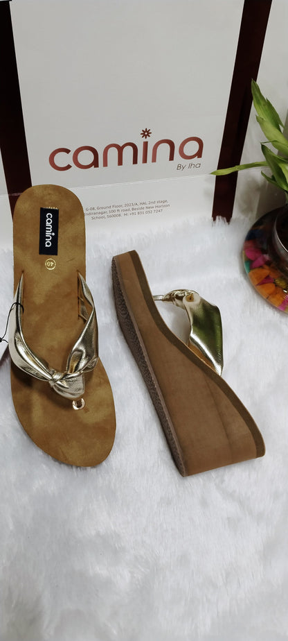 Elegant Metallic Bow Knot Thong Sandals for Women-C149