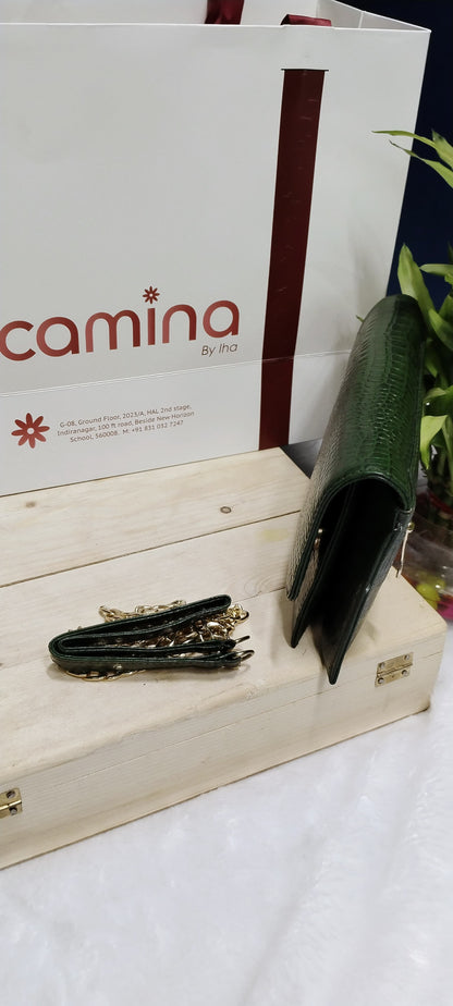 Camina Luxe Croc-Textured Leather Sling Bag