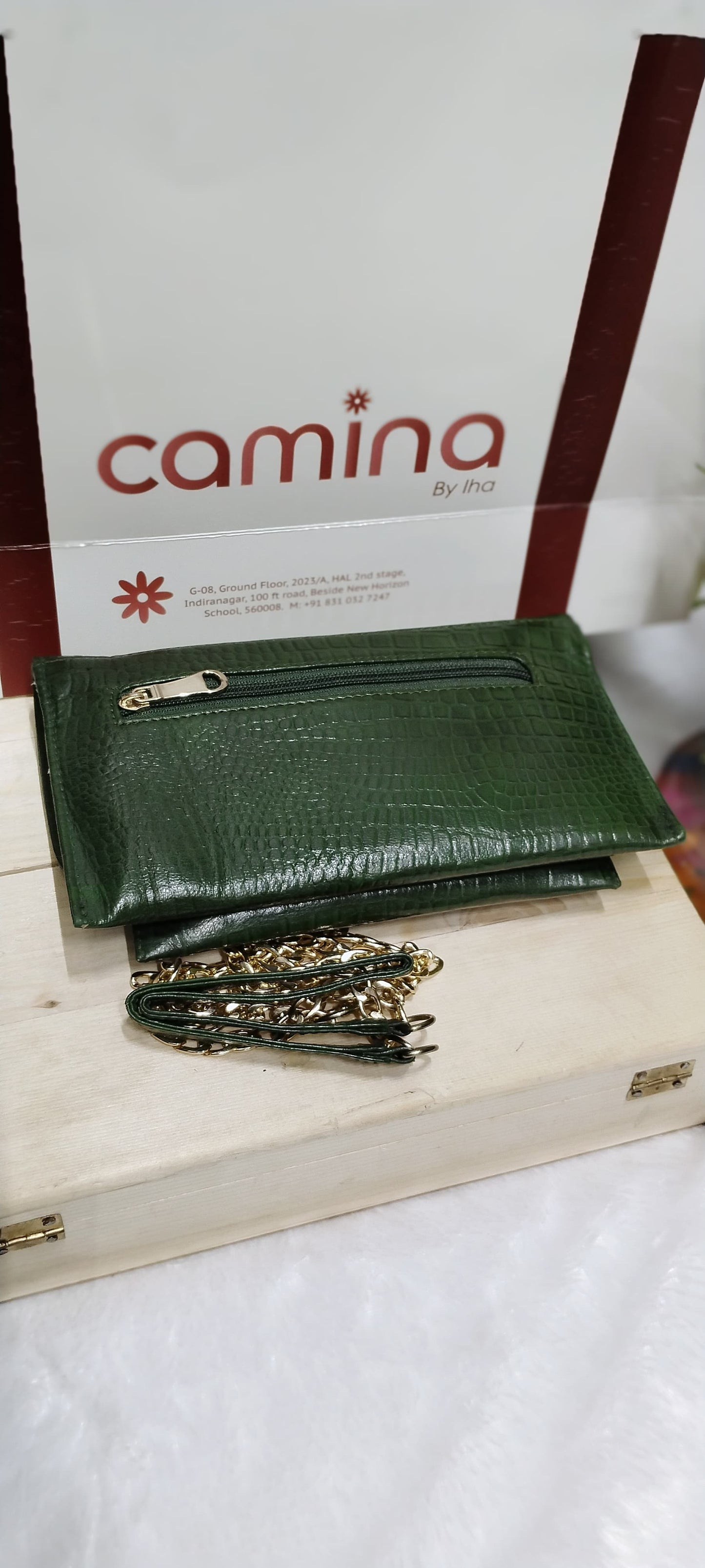 Camina Luxe Croc-Textured Leather Sling Bag