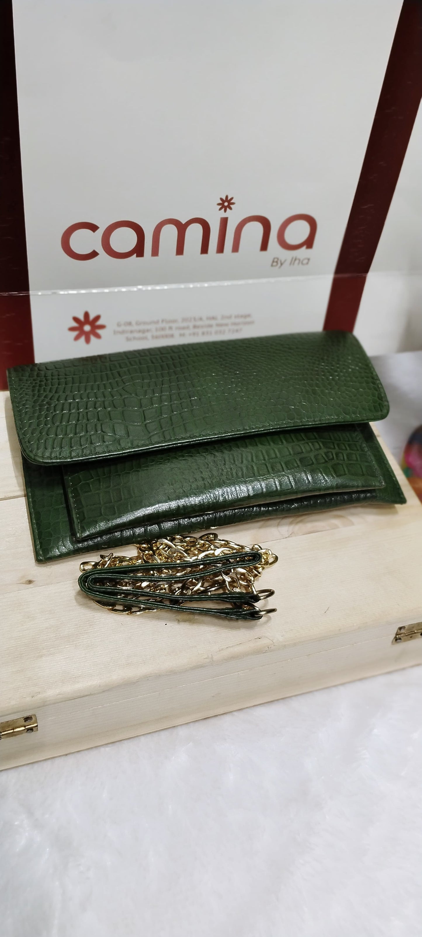 Camina Luxe Croc-Textured Leather Sling Bag