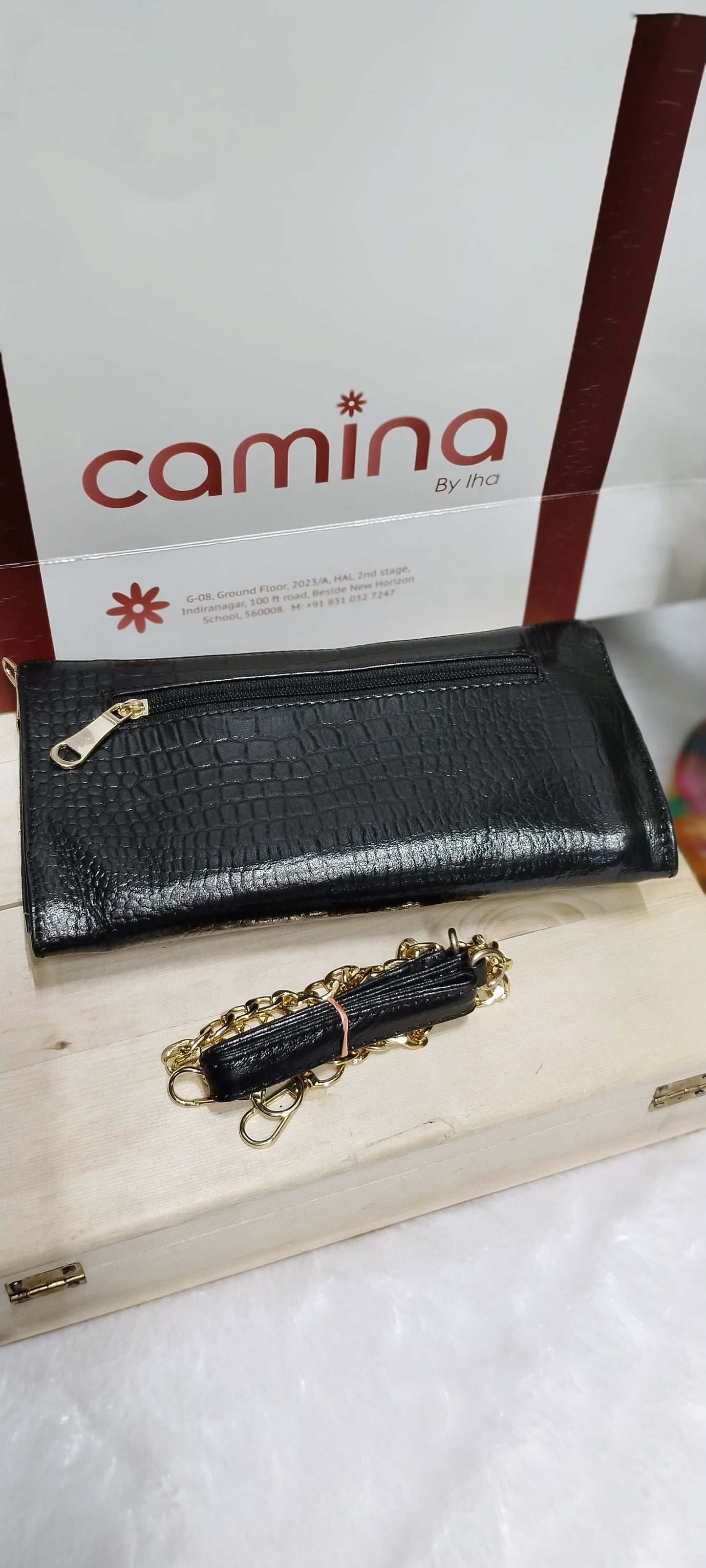 Camina Luxe Croc-Textured Leather Sling Bag