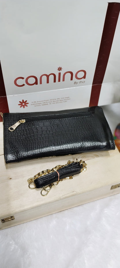 Camina Luxe Croc-Textured Leather Sling Bag